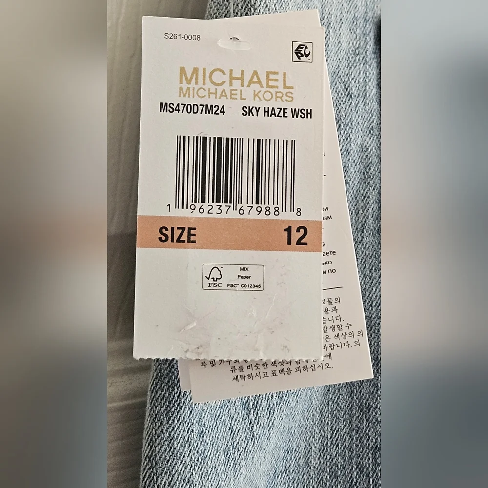 NWT‎ Michael Kors Women's Button Front Denim Midi Skirt: Sky Haze Wash: Size- 12